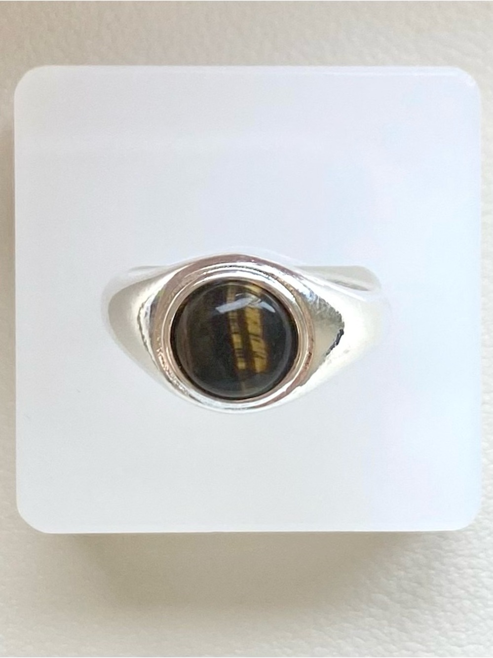 Sterling Silver Tiger Eye Signet Ring - Silver and Brown